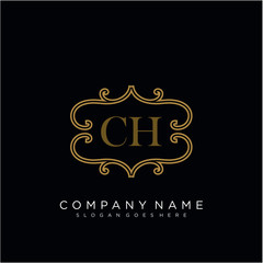 Initial letter CH logo luxury vector mark, gold color elegant classical