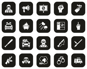 Riot or Public Disturbance Icons White On Black Set Big