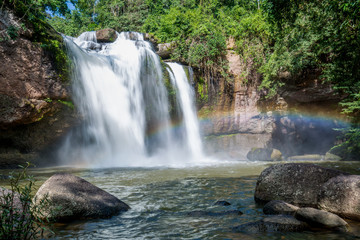 Huaew suwat waterfall with rainbow in khao yai national park from Thailand