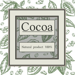 Cocoa bean tree design template. Engraved style illustration. Chocolate cocoa beans. Vector illustration.