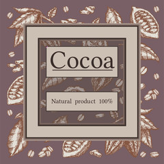 Cocoa bean tree design template. Engraved style illustration. Chocolate cocoa beans. Vector illustration.
