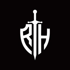 RH logo with shield shape and sword design template