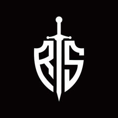 RS logo with shield shape and sword design template