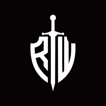RW logo with shield shape and sword design template