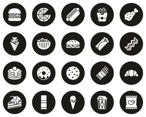 Snack Or Junk Food Icons White On Black CircleSet Big