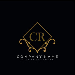 Initial letter CR logo luxury vector mark, gold color elegant classical