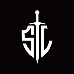 SL logo with shield shape and sword design template