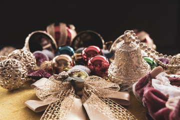 Collection of colorful Christmas ornaments in various sizes and shapes