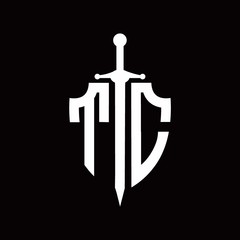 TC logo with shield shape and sword design template