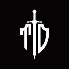 Fototapeta premium TD logo with shield shape and sword design template