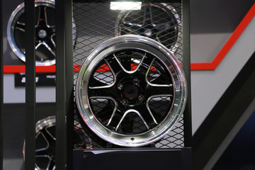 Alloy Wheel of car on the shelf. Alloy wheels are wheels that are made from an alloy of aluminium...