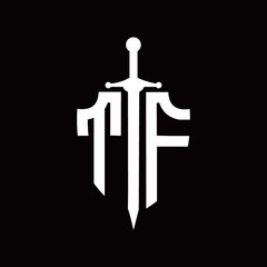 Obraz premium TF logo with shield shape and sword design template