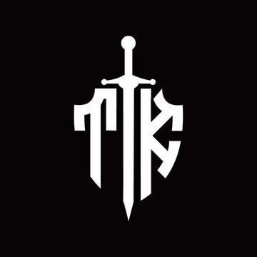TK logo with shield shape and sword design template