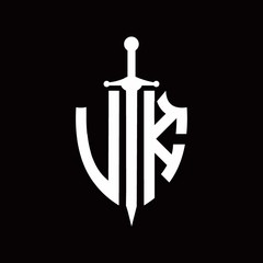 VK logo with shield shape and sword design template