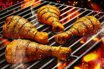 Grilled chicken Legs on the grill fire