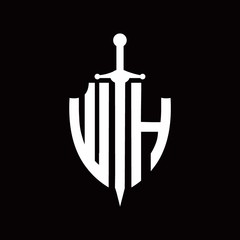WH logo with shield shape and sword design template