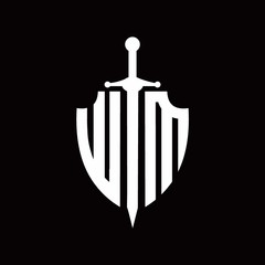 WM logo with shield shape and sword design template