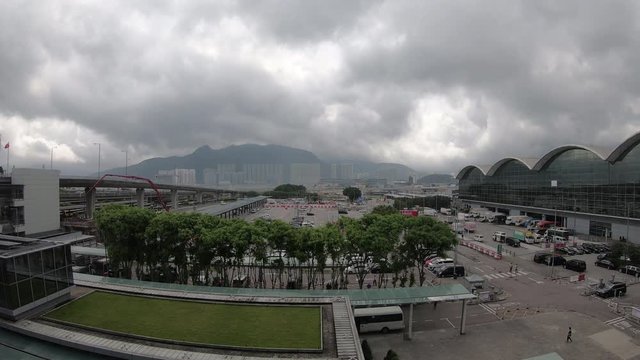timelapse Hong Kong airport with city