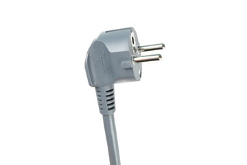 Power cable with plug isolated on white background, close up