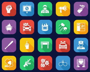 Violent Protest Or Demonstration Icons Flat Design Set Big