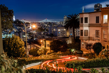 View of San Francisco at night from Lombard street