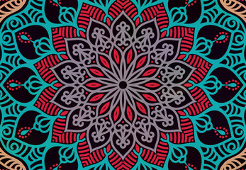 Abstract mandala graphic design and watercolor digital art painting for ancient geometric concept background