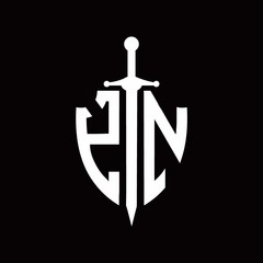 YN logo with shield shape and sword design template