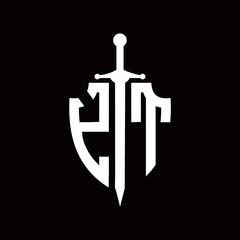 YT logo with shield shape and sword design template