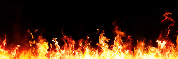 Fototapeta na wymiar Panorama Fire flames on black background.