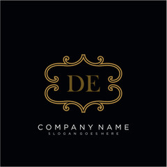 Initial letter DE logo luxury vector mark, gold color elegant classical