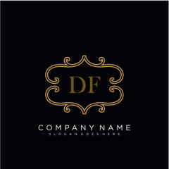 Initial letter DF logo luxury vector mark, gold color elegant classical