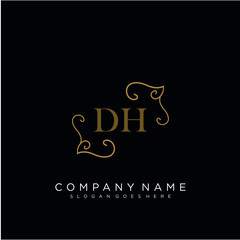 Fototapeta na wymiar Initial letter DH logo luxury vector mark, gold color elegant classical
