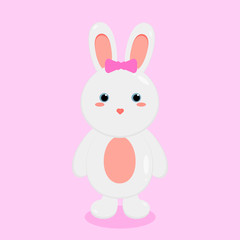 This is cute cartoon hare on white background. Vector illustration in flat style. Easter bunny in white isolation.