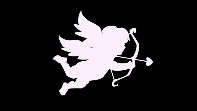 Happy Cupid on Valentine's day.  Loop Black and white cute cupid cartoon animation with alpha channel.