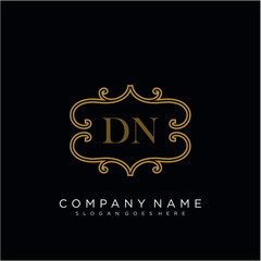 Fototapeta na wymiar Initial letter DN logo luxury vector mark, gold color elegant classical