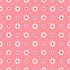 Floral Seamless Pattern. White Daisy or Chamomile (Camomile) Flower. Cute Flowers and Petals Vector Background