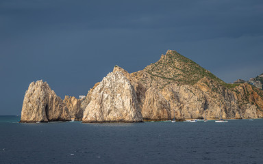 Aerial view of El Arco, at Cabo San Lucas. Rocky outcrops featuring a natural arch, are one of the most famous natural attractions of Mexico.