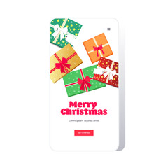 mobile shopping application merry christmas happy new year winter holidays celebration concept greeting card smartphone screen vector illustration