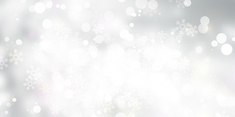 white and gray Christmas light with snowflake bokeh background, Winter backdrop wallpaper.