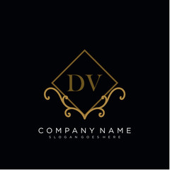 Initial letter DV logo luxury vector mark, gold color elegant classical