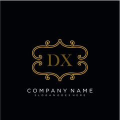 Initial letter DX logo luxury vector mark, gold color elegant classical