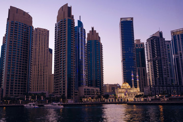 Fototapeta na wymiar Beautiful night city, cityscape of Dubai, United Arab Emirates