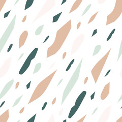 Abstract terrazzo seamless pattern on a light background. Realistic marble texture with stone fragments. Modern minimalist backdrop for floor and tile design. Trendy vector illustration