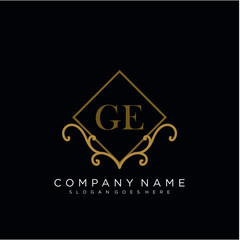 Fototapeta na wymiar Initial letter GE logo luxury vector mark, gold color elegant classical 