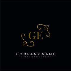  Initial letter GE logo luxury vector mark, gold color elegant classical 