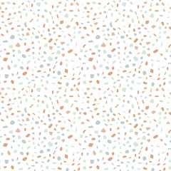 Abstract terrazzo seamless pattern on a light background. Realistic marble texture with stone fragments. Modern minimalist backdrop for floor and tile design. Trendy vector illustration