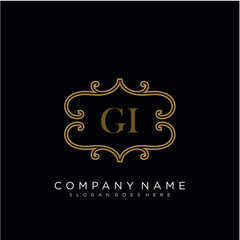  Initial letter GI logo luxury vector mark, gold color elegant classical 