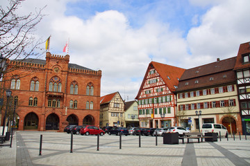 Naklejka premium Tauberbischofsheim Marktplatz mit Rathaus