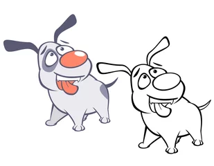 Gardinen Vector Illustration of a Cute Cartoon Character Hunting Dog for you Design and Computer Game. Coloring Book Outline  © liusa
