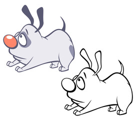 Vector Illustration of a Cute Cartoon Character Hunting Dog for you Design and Computer Game. Coloring Book Outline 